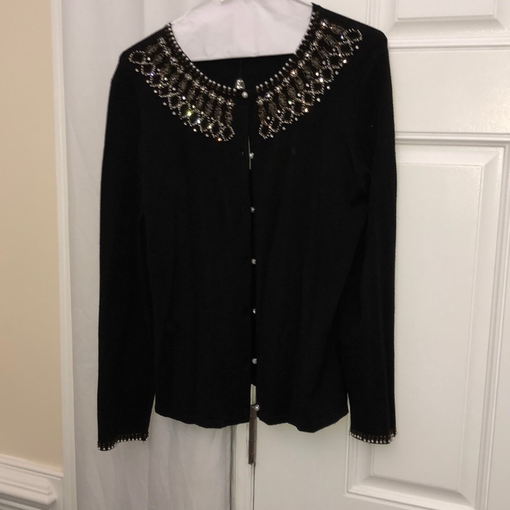 Black beaded sweater button down